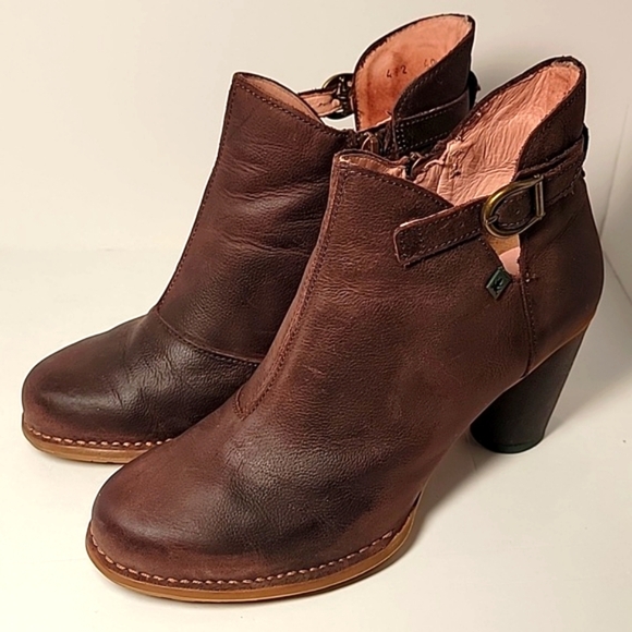 El Naturalista Colibri Bootie Ankle Boots Block Heels Side Zip Brown Leather 40 - Picture 9 of 16